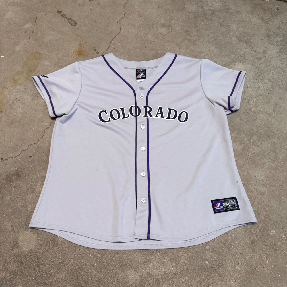 Majestic Baseball Jersey Womens 2X Gray Colorado Rockies MLB Button Up Fan Gear
